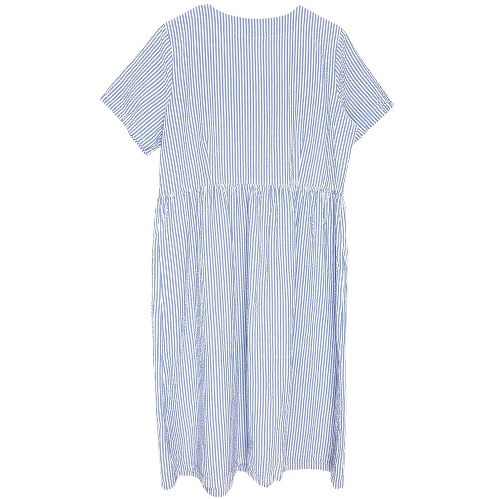 Vermont Country Store Cotton Seersucker Dress Blue White Stripe Button Front L - Picture 4 of 10